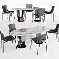 Modern Dining Table Set With Marble Tabletop And Metal Legs Including Chairs 3d model