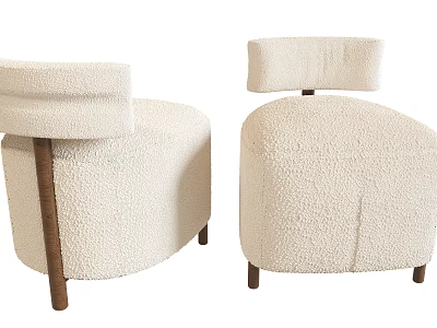 Modern Cream Colored Stools With Fluffy Fabric And Wooden Legs Design 3d model