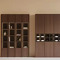 Modern Dark Brown Tea Cabinet With Open Shelves And Glass Door Storage