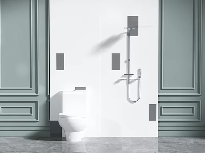 Modern Toilet Design In Bathroom With Light Green Walls And White Partition 3d model