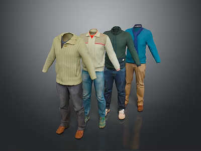 Men's Fashionable Clothing Collection With Sweaters Shirts Jackets Pants And Shoes 3d model