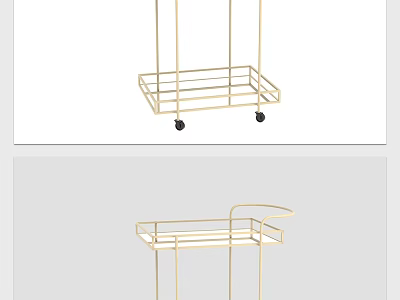 Commercial Equipment Gold Metal Utility Cart With Wheels And Storage Shelves 3d model