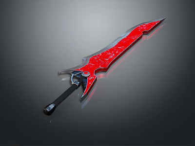 Red Fantasy Sword with Intricate Patterns Shiny Metallic Blade and Black Handle 3d model