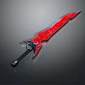 Red Fantasy Sword with Intricate Patterns Shiny Metallic Blade and Black Handle