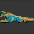 Blue and Yellow Dragon Sculpture with Detailed Carving and Mythical Design Features