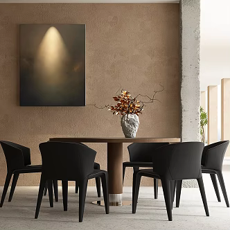 Modern Dining Table and Chair Combination Cement Column Plant Decorative Painting Art Paint 3d model