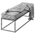 Modern Beige Upholstered Sofa Bench With Black Metal Frame And Throw Blanket