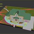 Single Family House Exterior Design Green Roof Beige Walls Steps Garage Car Lawn Path