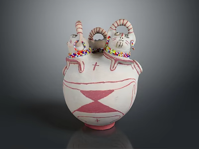 Artisanal Ceramic Commercial Equipment With Decorative Horns And Beaded Accents 3d model