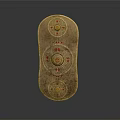Golden Medieval Shield With Red Gemstones And Intricate Decorative Patterns