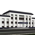 Modern White Office Building With Glass Windows And Parking Cars In Front