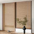 Minimalist Interior With Bamboo Blinds Black Vase And Green Plant On Wooden Table