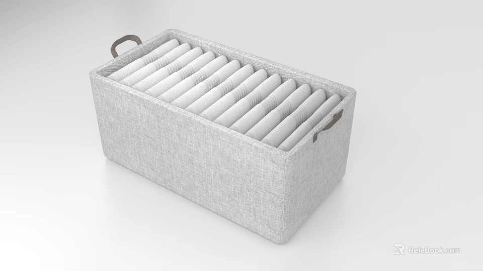 Practical Gray Fabric Storage Basket With Handles And Divided Compartments For Organizing Home Items 3d model 