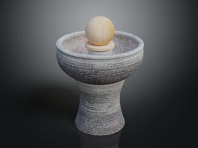 Stone Decorative Fountain With Round Basin And Spherical Ball On Pedestal 3d model