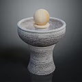 Stone Decorative Fountain With Round Basin And Spherical Ball On Pedestal
