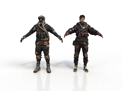 Two Human Characters In Tactical Military Gear Standing With Arms Outstretched 3d model