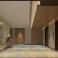 Elevator Lobby Interior With Wooden Walls Elevator Doors Patterned Carpet And Ceiling Lights 3d model