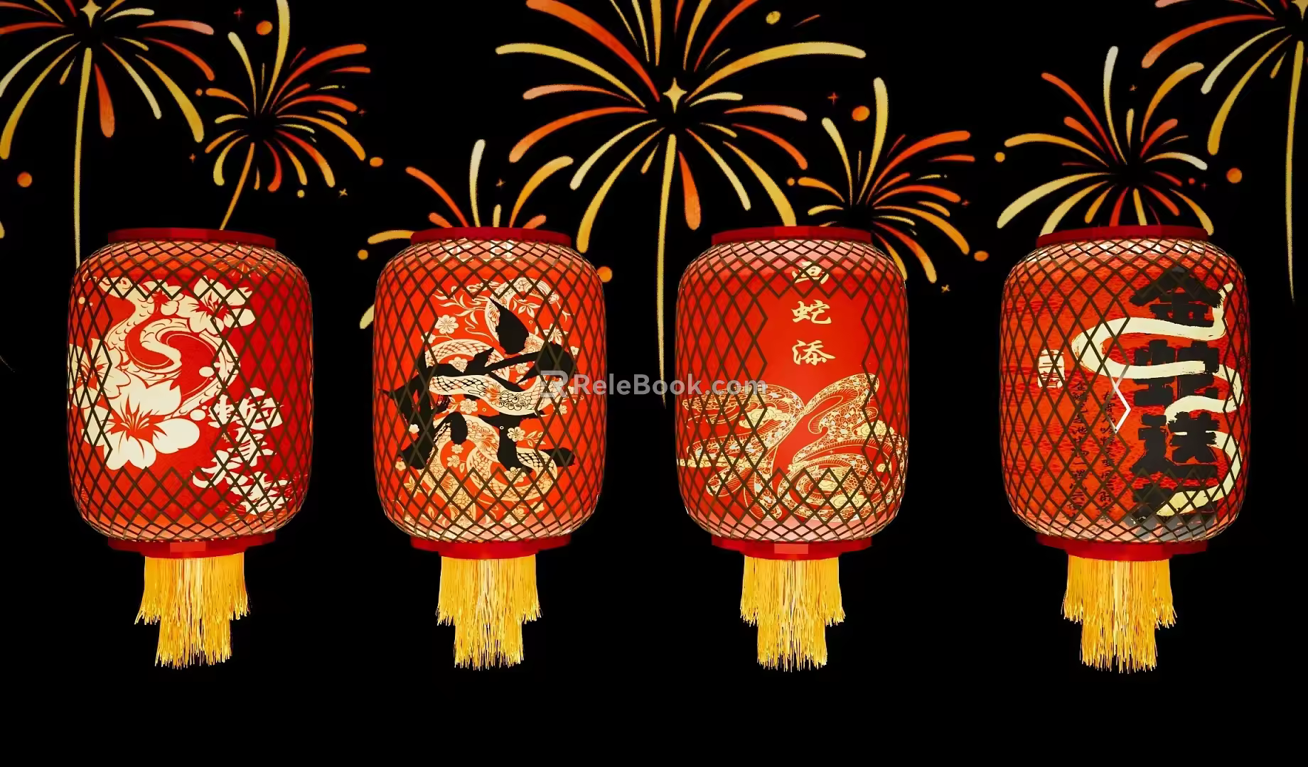 New Chinese Lantern Year of the Snake New Year Bamboo Lantern National Tide Zodiac Snake Lantern Spring Festival New Year's Day Atmosphere Light Traditional New Year Decoration Lantern Year of the Snake Lantern Festival Lantern 3d model