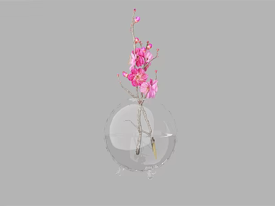 Decorative Transparent Spherical Vase With Pink Flowers Branches And Clear Base For Home Decor 3d model