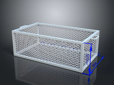 White Mesh Storage Bin For Home Organizing With Handles And Dimension Markings Practical Household Organizer 3d model