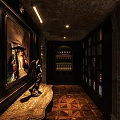 Elegant Classic Bar Interior With Chandeliers Red Sofas And Decorative Wall Design
