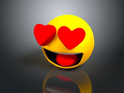 Yellow Smiley Face Decorative Ornament Set with Red Heart Shaped Eyes and Cheerful Expression 3d model