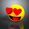 Yellow Smiley Face Decorative Ornament Set with Red Heart Shaped Eyes and Cheerful Expression