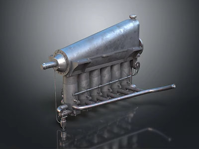 Engine Exhaust Manifold Silver Metal Structure with Multiple Pipes and Industrial Design 3d model