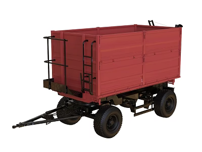 Red Utility Vehicle With Cargo Bed Ladder And Heavy Duty Transport Wheels 3d model