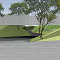 Garden Landscape Design with Lush Trees Paved Courtyard and White Wall Greenery