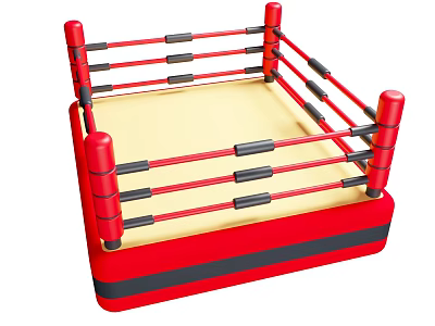 Professional Boxing Ring Sports Equipment With Red Ropes Black Posts And Yellow Platform 3d model