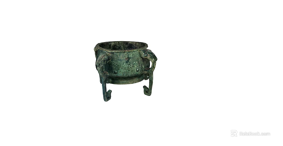 Classic Garden Landscape With Ancient Bronze Vessel And Ornate Carvings 3d model 