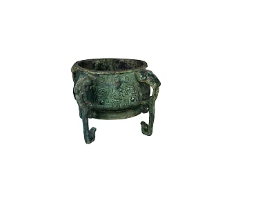 Classic Garden Landscape With Ancient Bronze Vessel And Ornate Carvings 3d model