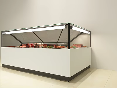White Retail Display Showcase with Glass Cover LED Lighting and Red Items Inside 3d model