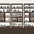 Traditional Wooden Curio Shelves Displaying Vases Teacups Books And Decorative Items