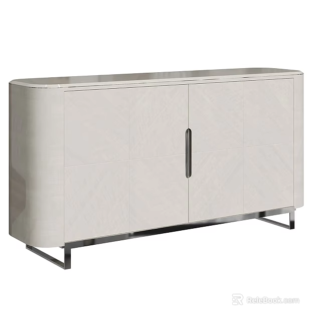 Modern Console Cabinet With Light Colored Textured Doors And Metal Legs 3d model 