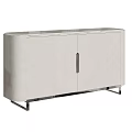 Modern Console Cabinet With Light Colored Textured Doors And Metal Legs