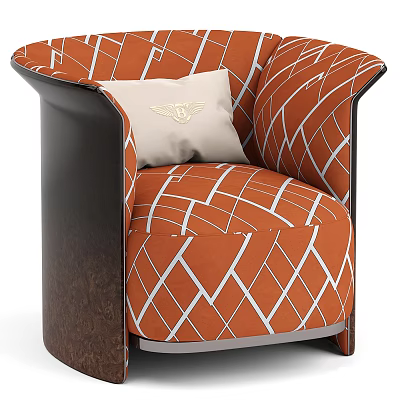 Modern Orange Single Sofa with White Diamond Pattern Accent Pillow and Dark Wooden Arms 3d model