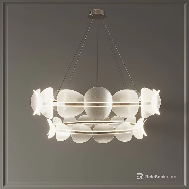 Contemporary Chandelier Design Featuring Translucent Circular And Petal Shaped Elements With Soft Lighting 3d model 