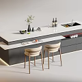 Modern Bar Counter With White Top Beige Chairs Green Plant And Cabinets