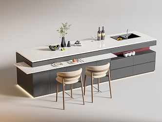 Modern Bar Chair Combination Western Kitchen Bar Counter Central Island Sink Bar Chair 3d model