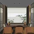 Elegant Clubhouse Interior Design With Glass Partitions Wooden Elements Brown Leather Seats And Green Plants
