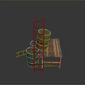 Rustic Industrial Scenery Featuring Colorful Barrels Wooden Platform And Ladder