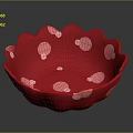 Red Commercial Bowl With Scalloped Edge And Pink Polka Dots Design