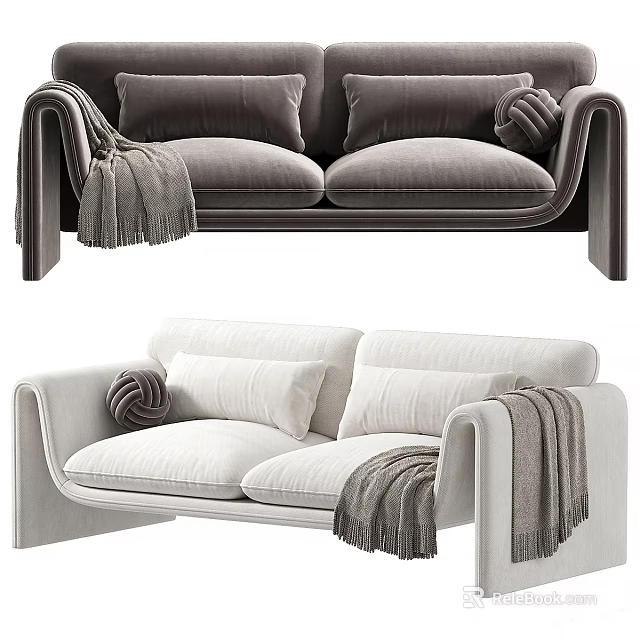 Modern Light And Dark Two Seater Sofa Design With Soft Pillows And Throws 3d model 