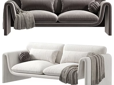 Modern Light And Dark Two Seater Sofa Design With Soft Pillows And Throws 3d model