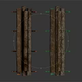 Stacked Wooden Logs On Red And Green Racks For Material Storage