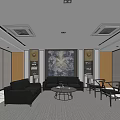 Spacious Office Interior Design With Wooden Desk Black Office Chair Conference Table And Gray Carpet
