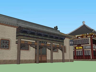 Ancient Chinese Architecture Traditional Wooden Structure with Carved Windows and Curved Roof Design 3d model