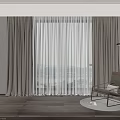 Modern Interior Featuring Layered Gray And White Sheer Thick Curtains By Window 3d model